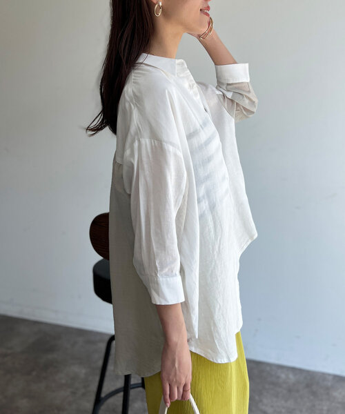 Chez toi(シェトワ)の「BACKシアーリネンシャツ(シャツ/ブラウス・レディース・ピンク/ベージュ/ブラック/オフホワイト・FREE)」の11枚目の写真