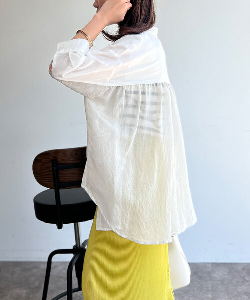 Chez toi(シェトワ)の「BACKシアーリネンシャツ(シャツ/ブラウス・レディース・ピンク/ベージュ/ブラック/オフホワイト・FREE)」の12枚目の写真