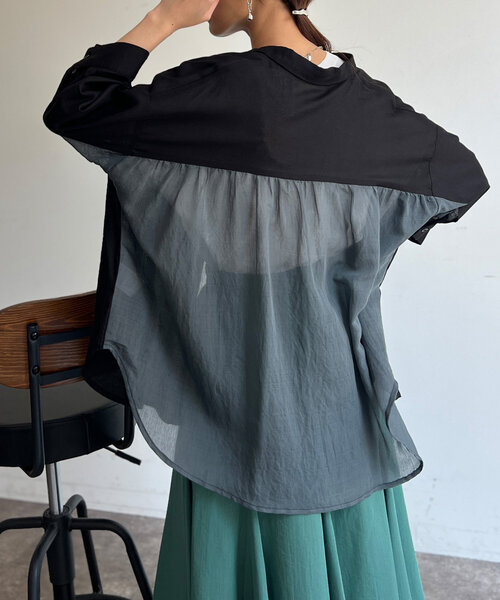 Chez toi(シェトワ)の「BACKシアーリネンシャツ(シャツ/ブラウス・レディース・ピンク/ベージュ/ブラック/オフホワイト・FREE)」の21枚目の写真