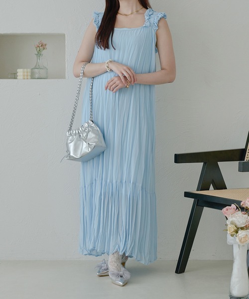 Ambre Neige(アンブルネージュ)の「ショルダーフリルクリンクルワンピース/【WEB/EC限定商品】(ワンピース・レディース・ブラック/ライトブルー/アイボリー/ベビーピンク・FREE)」の13枚目の写真