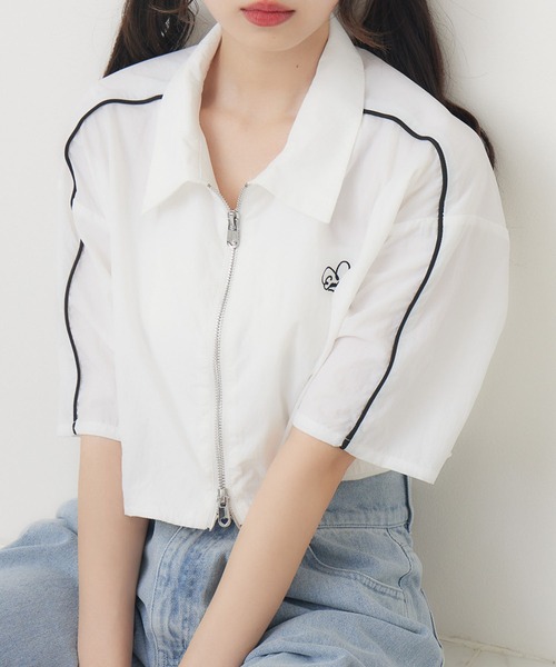 ems excite（エムズエキサイト）の「ZIPショートSH（シャツ/ブラウス・レディース・ホワイト/ブラック/イエロー・FREE）」の2枚目の写真