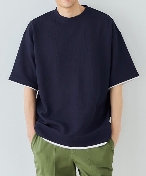 coca(coca)(コカ)の「メンズ エンボスレイヤード風Tシャツ(Tシャツ/カットソー・メンズ・アイボリー/ダークグリーン/ネイビー/ブラック・M/XL/L)」の4枚目の写真