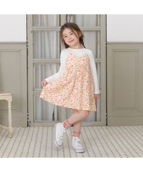 KP（ケーピー）の「コスモス柄レイヤード風長袖ワンピース(80～150)（ワンピース・キッズ・ブルー/オレンジ・90cm/100cm/120cm/130cm/140cm）」の9枚目の写真