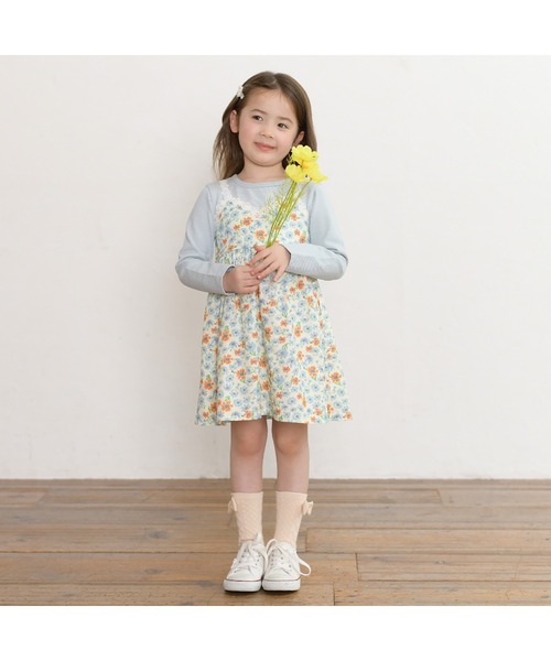 KP（ケーピー）の「コスモス柄レイヤード風長袖ワンピース(80～150)（ワンピース・キッズ・ブルー/オレンジ・90cm/100cm/120cm/130cm/140cm）」の4枚目の写真