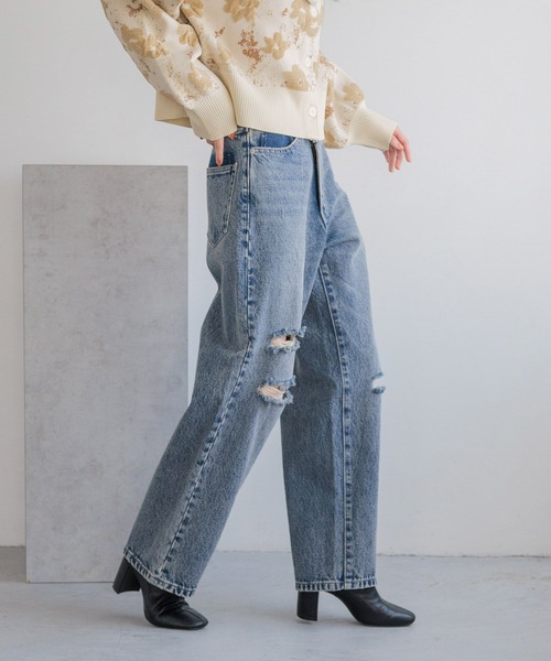 LOWRYS FARM（ローリーズファーム）の「ＣＯＮＥ／ワイドストレートパンツ　 131356（デニムパンツ・レディース・ブラック/ブルー系その他2/ブルー系その他/ブルー/インディゴブルー/ブラック系その他・S/M/L）」の15枚目の写真