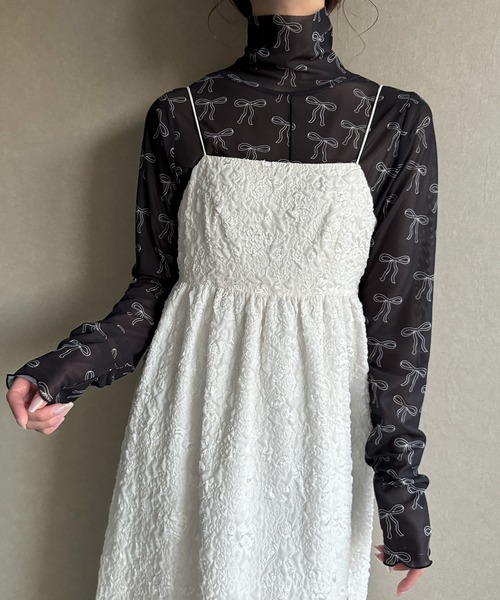 JUNOAH（ジュノア）の「リボン柄シアートップス（Tシャツ/カットソー・レディース・オフホワイト/グレー/ブラック・FREE）」の8枚目の写真