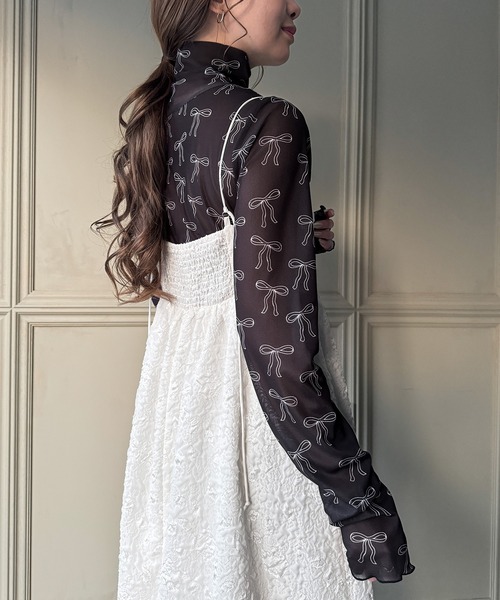 JUNOAH（ジュノア）の「リボン柄シアートップス（Tシャツ/カットソー・レディース・オフホワイト/グレー/ブラック・FREE）」の12枚目の写真