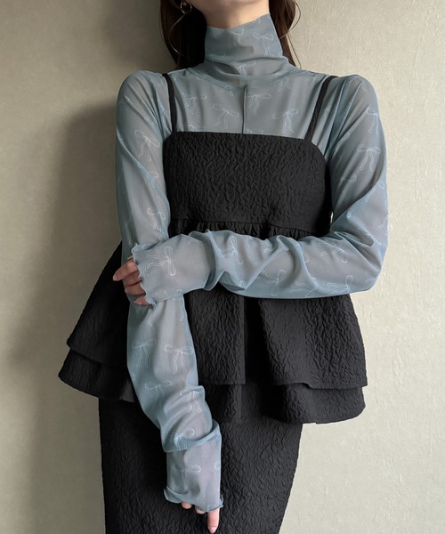 JUNOAH（ジュノア）の「リボン柄シアートップス（Tシャツ/カットソー・レディース・オフホワイト/グレー/ブラック・FREE）」の13枚目の写真