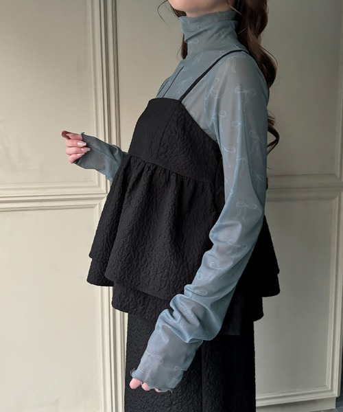 JUNOAH（ジュノア）の「リボン柄シアートップス（Tシャツ/カットソー・レディース・オフホワイト/グレー/ブラック・FREE）」の16枚目の写真