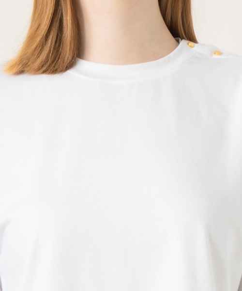 WHYTO.(ホワイト)の「「WHYTO. / ホワイト」SIDE TUCK BUTTON TEE(シャツ/ブラウス・レディース・グレイッシュベージュ/チャコールグレー・38/36)」の12枚目の写真