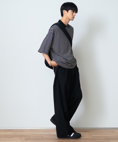 SINSS（シンス）の「Border polo shirt / ボーダーポロシャツ（半袖）（ポロシャツ・メンズ・ブラック/ホワイト・SMALL/MEDIUM/LARGE）」の9枚目の写真