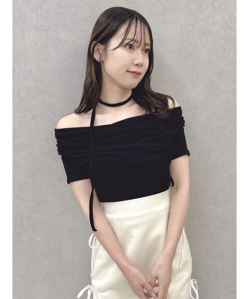 dazzlin(ダズリン)の「チョーカー付きオフショルドレープカットプルオーバー(Tシャツ/カットソー・レディース・ピンク/ブラック/チャコールグレー/オフホワイト・FREE)」の9枚目の写真