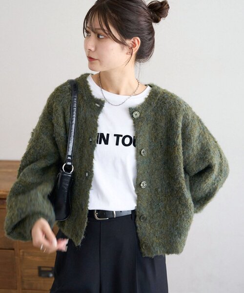 DISCOAT(ディスコート)の「【新色追加!/WEB限定】MIXブークレシャギーカーディガン(カーディガン/ボレロ・レディース・ピンク/ブルー/ライトベージュ/イエロー/ブラウン/グリーン/アイボリー/ブラック・MEDIUM)」の6枚目の写真