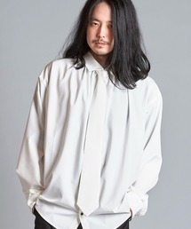 【NO ID.】Neck Gather Big Shirt with Tie / ネクタイ 付 ネック ギャザー ビッグ シャツ
