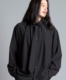 【NO ID.】Neck Gather Big Shirt with Tie / ネクタイ 付 ネック ギャザー ビッグ シャツ