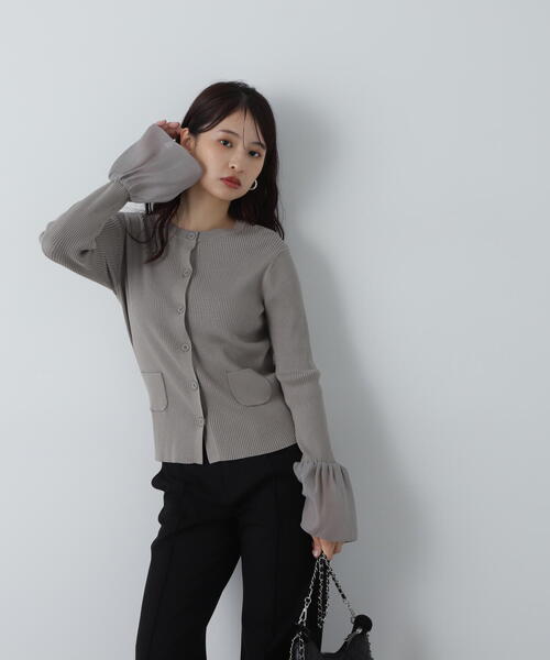 N.（N. Natural Beauty Basic）（エヌエヌナチュラルビューティーベーシック）の「◆ベルスリーブニットカーディガン（カーディガン/ボレロ・レディース・ブラック/グレー/ライトグリーン・MEDIUM）」の3枚目の写真