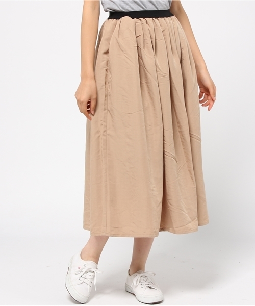 CIAOPANIC TYPY（チャオパニックティピー）の「【CIAOPANIC TYPY】微起毛ギャザースカート（スカート・レディース・ブラック/キャメル/オリーブ/ベージュ/ネイビー・FREE）」の3枚目の写真