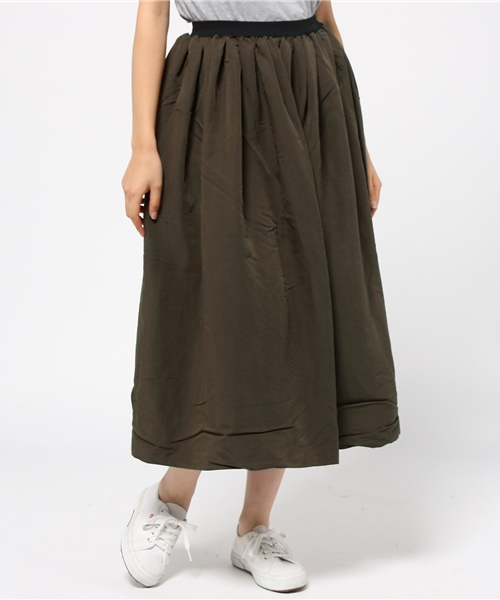 CIAOPANIC TYPY（チャオパニックティピー）の「【CIAOPANIC TYPY】微起毛ギャザースカート（スカート・レディース・ブラック/キャメル/オリーブ/ベージュ/ネイビー・FREE）」の4枚目の写真