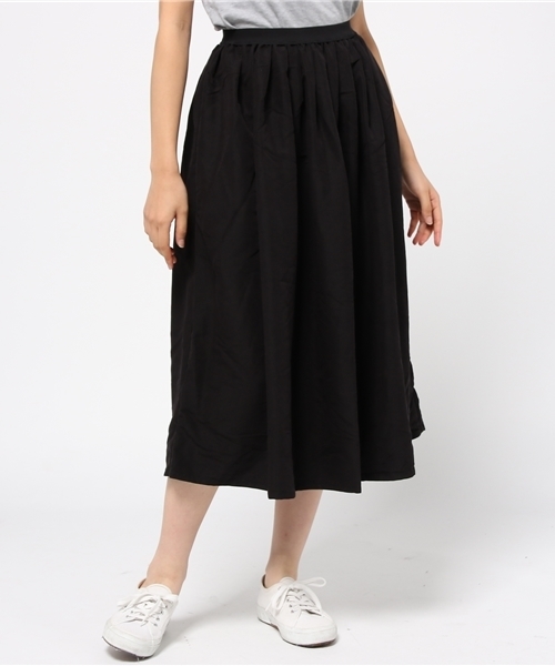 CIAOPANIC TYPY（チャオパニックティピー）の「【CIAOPANIC TYPY】微起毛ギャザースカート（スカート・レディース・ブラック/キャメル/オリーブ/ベージュ/ネイビー・FREE）」の2枚目の写真