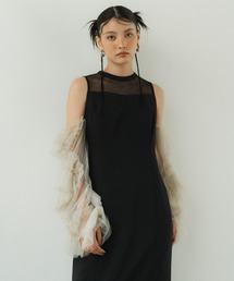 【ikumi】ノースリーブ黒ドレス フリル付き　andresd セール】プリーツチュールドレス / pleats tulle dress（ドレス