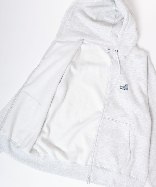 CONVERSE（コンバース）の「CONVERSE/コンバース 別注 オーバーサイズ 裏起毛 オールスター スニーカー ロゴ ワンポイント刺繍 スウェット ジップアップパーカー フーディー/レディース メンズ（パーカー・レディース・アッシュグレー/ブラック/グレー・LL/M/L）」の14枚目の写真