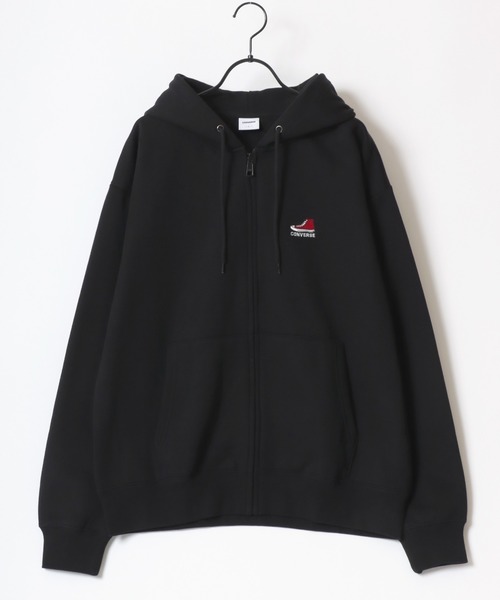 CONVERSE（コンバース）の「CONVERSE/コンバース 別注 オーバーサイズ 裏起毛 オールスター スニーカー ロゴ ワンポイント刺繍 スウェット ジップアップパーカー フーディー/レディース メンズ（パーカー・レディース・アッシュグレー/ブラック/グレー・LL/M/L）」の4枚目の写真