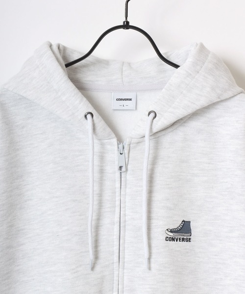 CONVERSE（コンバース）の「CONVERSE/コンバース 別注 オーバーサイズ 裏起毛 オールスター スニーカー ロゴ ワンポイント刺繍 スウェット ジップアップパーカー フーディー/レディース メンズ（パーカー・レディース・アッシュグレー/ブラック/グレー・LL/M/L）」の8枚目の写真