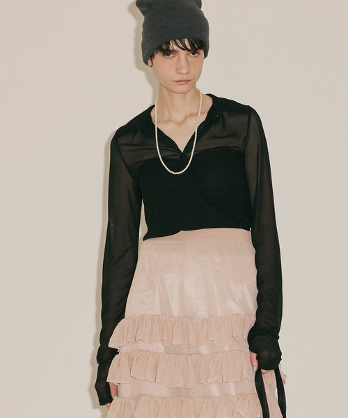 LA BELLE ETUDE（ラベルエチュード）の「longスリーブシアーポロシャツ（シャツ/ブラウス・レディース・ホワイト/ライトブルー/ブラック・FREE）」の16枚目の写真