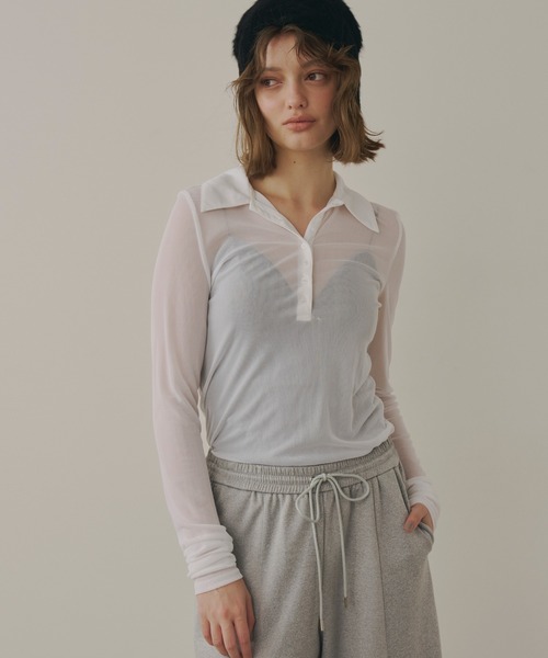 LA BELLE ETUDE（ラベルエチュード）の「longスリーブシアーポロシャツ（シャツ/ブラウス・レディース・ホワイト/ライトブルー/ブラック・FREE）」の10枚目の写真