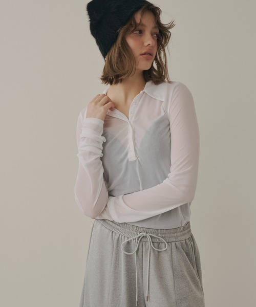 LA BELLE ETUDE（ラベルエチュード）の「longスリーブシアーポロシャツ（シャツ/ブラウス・レディース・ホワイト/ライトブルー/ブラック・FREE）」の12枚目の写真