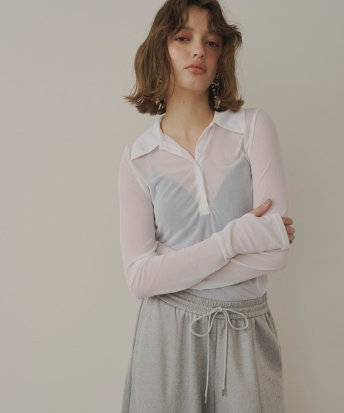 LA BELLE ETUDE（ラベルエチュード）の「longスリーブシアーポロシャツ（シャツ/ブラウス・レディース・ホワイト/ライトブルー/ブラック・FREE）」の15枚目の写真