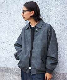 【FFEIN(フェイン)】ヴィンテージライクフェイクレザージャケット / 合皮 ブルゾン ジップ オーバーサイズ