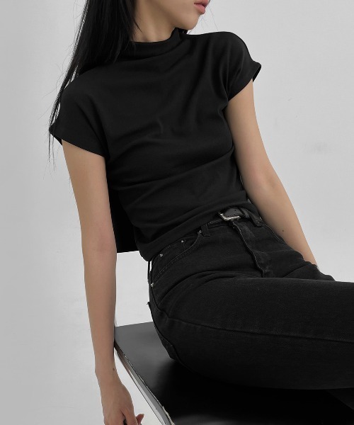 BLACKUP（ブラックアップ）の「[MADE]  ティピンハーフネックモーダルTシャツ（Tシャツ/カットソー・レディース・ダークブラウン/ブラック/ピンク・ONESIZE）」の9枚目の写真