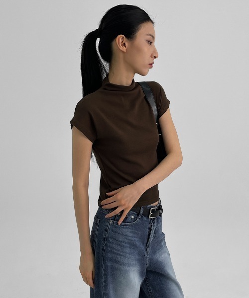 BLACKUP（ブラックアップ）の「[MADE]  ティピンハーフネックモーダルTシャツ（Tシャツ/カットソー・レディース・ダークブラウン/ブラック/ピンク・ONESIZE）」の10枚目の写真