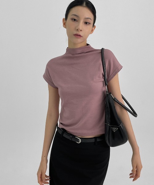 BLACKUP（ブラックアップ）の「[MADE]  ティピンハーフネックモーダルTシャツ（Tシャツ/カットソー・レディース・ダークブラウン/ブラック/ピンク・ONESIZE）」の14枚目の写真