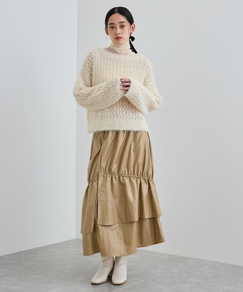 セール】キラッと華やか！透かし柄シャギーニットプルオーバー