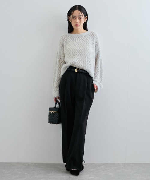 セール】キラッと華やか！透かし柄シャギーニットプルオーバー