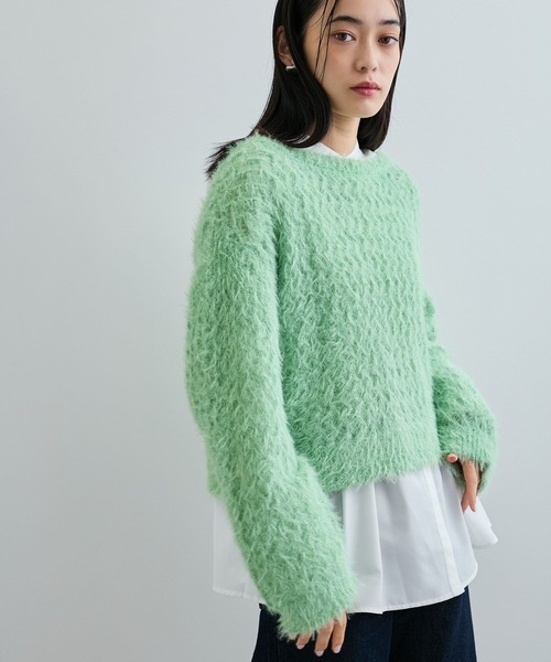 一斉値下げ❗美品#希少カタリスト HOCKEY JERSEY オーバー セール】キラッと華やか！透かし柄シャギーニットプルオーバー