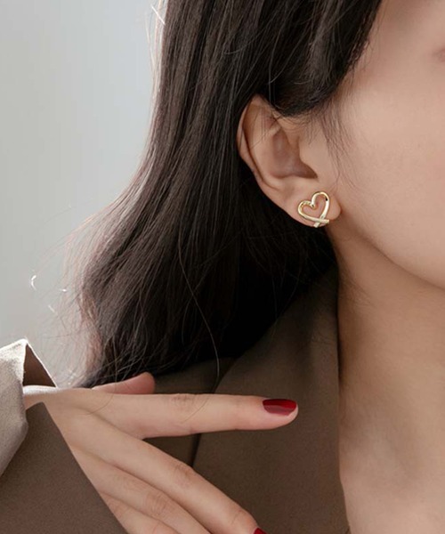 セール】シンプル オープン ハート イヤリング / ピアス（ピアス（両耳