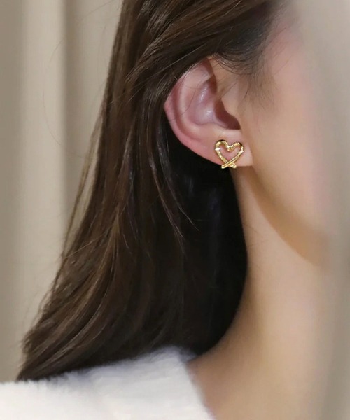 セール】シンプル オープン ハート イヤリング / ピアス（ピアス
