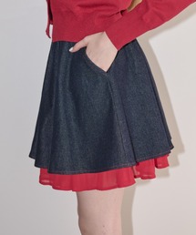 idem(Cf)bi-color denim mini skirt/zFfj~jXJ[g(fjXJ[g)