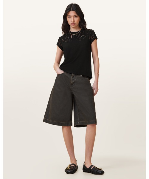 オールセインツ AllSaints Anna Snake Tee レディース シャツ トップス Black ANNA SNAKE PRINT DEVORE T-SHIRT | ANNA スネーク プリント