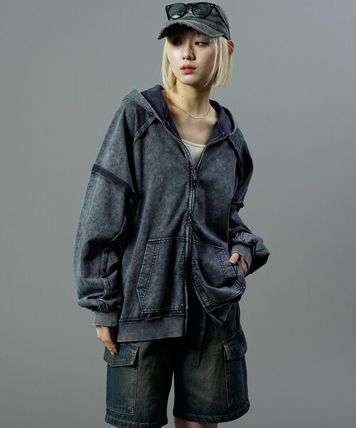 PUBLUX（パブリュクス）の「PUBLUX/パブリュクス ダブルジップラグランフーディー(限定展開)（パーカー・メンズ・ブルー/ブラウン/ブラック・LARGE/MEDIUM/SMALL）」の5枚目の写真