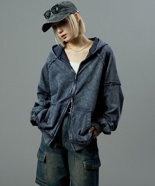 PUBLUX（パブリュクス）の「PUBLUX/パブリュクス ダブルジップラグランフーディー(限定展開)（パーカー・メンズ・ブルー/ブラウン/ブラック・LARGE/MEDIUM/SMALL）」の6枚目の写真