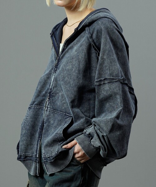 PUBLUX（パブリュクス）の「PUBLUX/パブリュクス ダブルジップラグランフーディー(限定展開)（パーカー・メンズ・ブルー/ブラウン/ブラック・LARGE/MEDIUM/SMALL）」の9枚目の写真