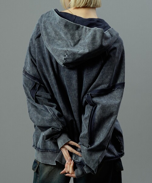 PUBLUX（パブリュクス）の「PUBLUX/パブリュクス ダブルジップラグランフーディー(限定展開)（パーカー・メンズ・ブルー/ブラウン/ブラック・LARGE/MEDIUM/SMALL）」の11枚目の写真