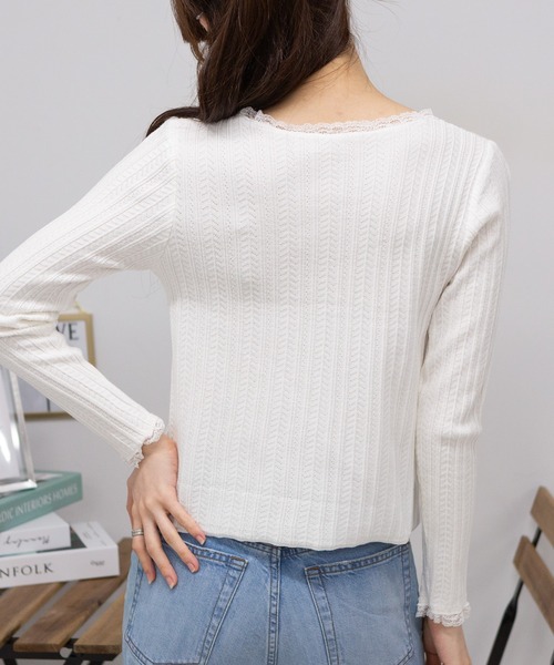 pumpkin port(パンプキンポート)の「リボン付き パターンメッシュ Tシャツ(Tシャツ/カットソー・レディース・ホワイト/ブラック/アイボリー・M)」の15枚目の写真