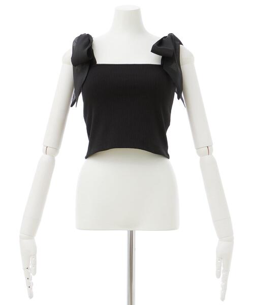 INGNI（イング）の「肩リボンリブキャミ（キャミソール・レディース・オフホワイト/ブラック・M）」の3枚目の写真