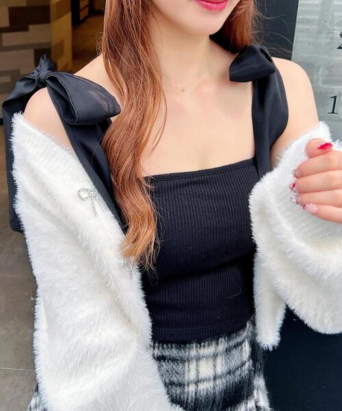 INGNI（イング）の「肩リボンリブキャミ（キャミソール・レディース・オフホワイト/ブラック・M）」の10枚目の写真