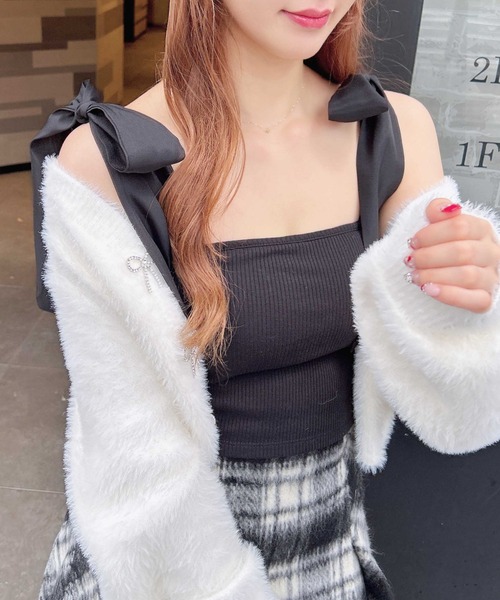 INGNI（イング）の「肩リボンリブキャミ（キャミソール・レディース・オフホワイト/ブラック・M）」の2枚目の写真